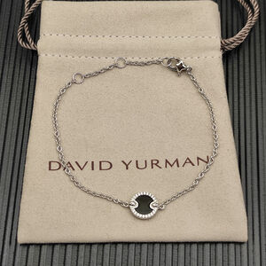 David Yurman Silver Round Diamond Black Onyx Bracelet
